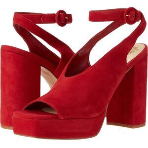 Vince Camuto SZ10 Red Suede peep toe heel Retro 80's Disco Y2K Rockabilly Pin Up